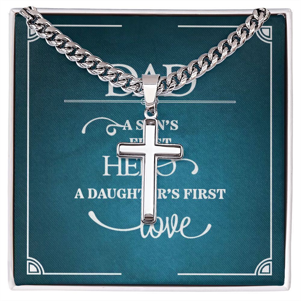 To My Dad A Son's First Hero Artisan Cross Cuban Chain Two-Tone Box